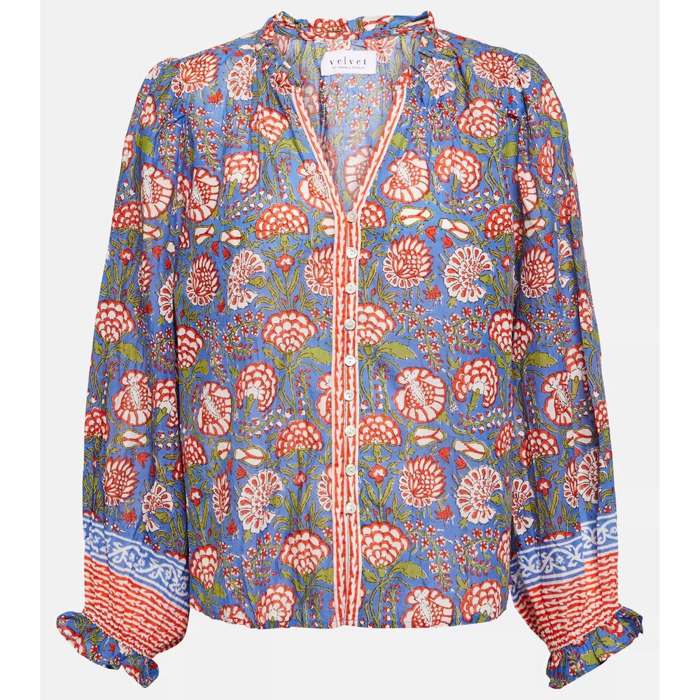 Velvet by Graham & Spencer Blue Floral Button-Front Blouse